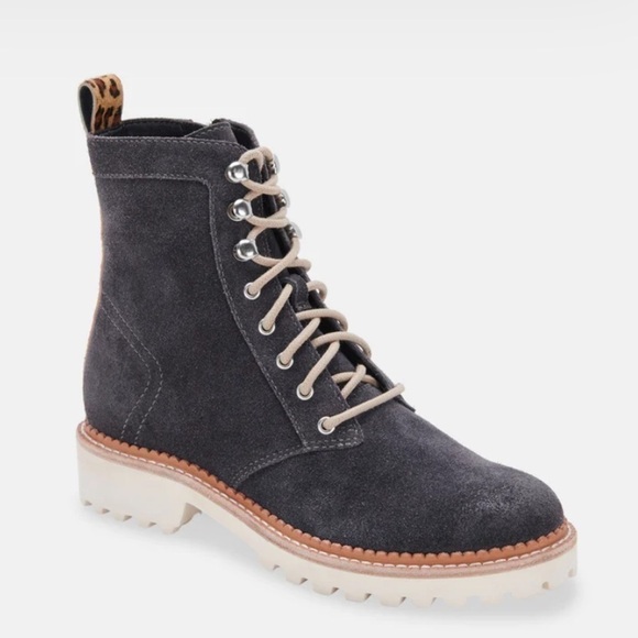 Dolce Vita Shoes - NEW Dolce Vita Avena Leopard Detail Combat Boots in Anthracite Suede size 6.5